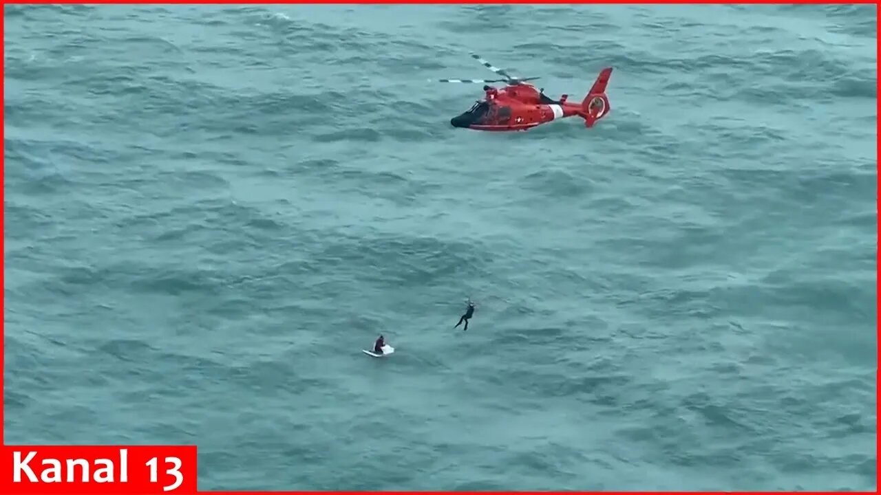 US Coast Guard rescues a man clinging to an ice chest in the Gulf of Mexico