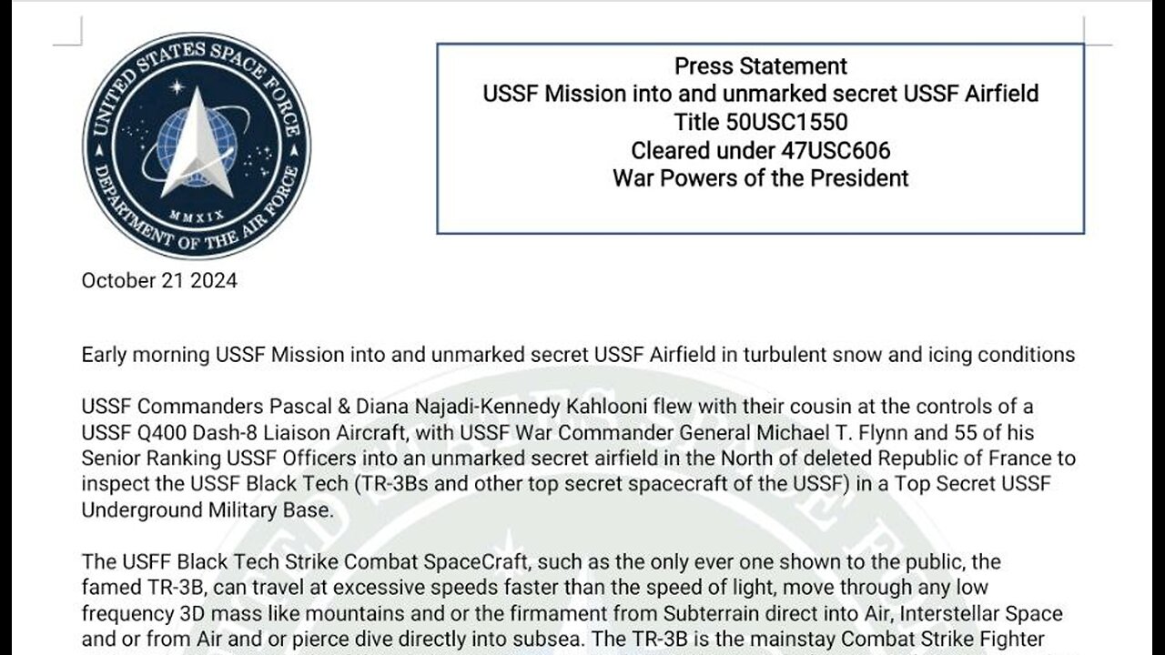 USSF MISSION INTO & UNMARKED SECRET USSF AIRFIELD TITLE 50USC1550