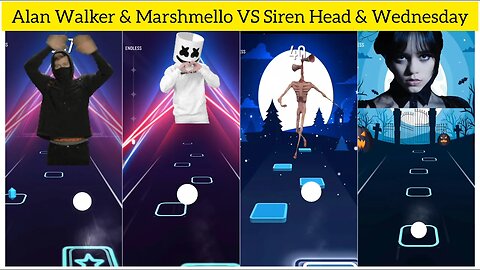 Alan Walker & Marshmello VS Siren Head & Wednesday | Tiles Hop: EDM Rush!