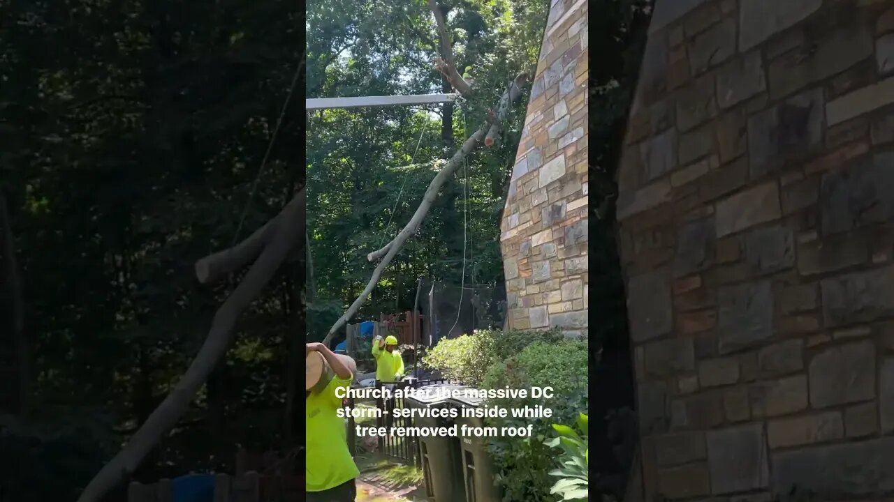 Tree removed from house roof of DC church while services continue inside after the big storm