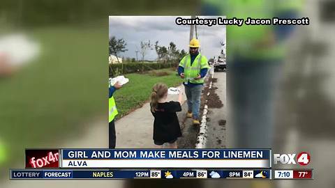 Girl makes hot meals for linemen