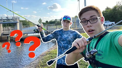 1v1 Spillway BASS FISHING Challenge! (EXOTIC Fish)