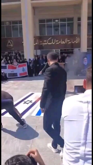 Lebanon: Burning Israeli & US flags. Only they can't even get that right...