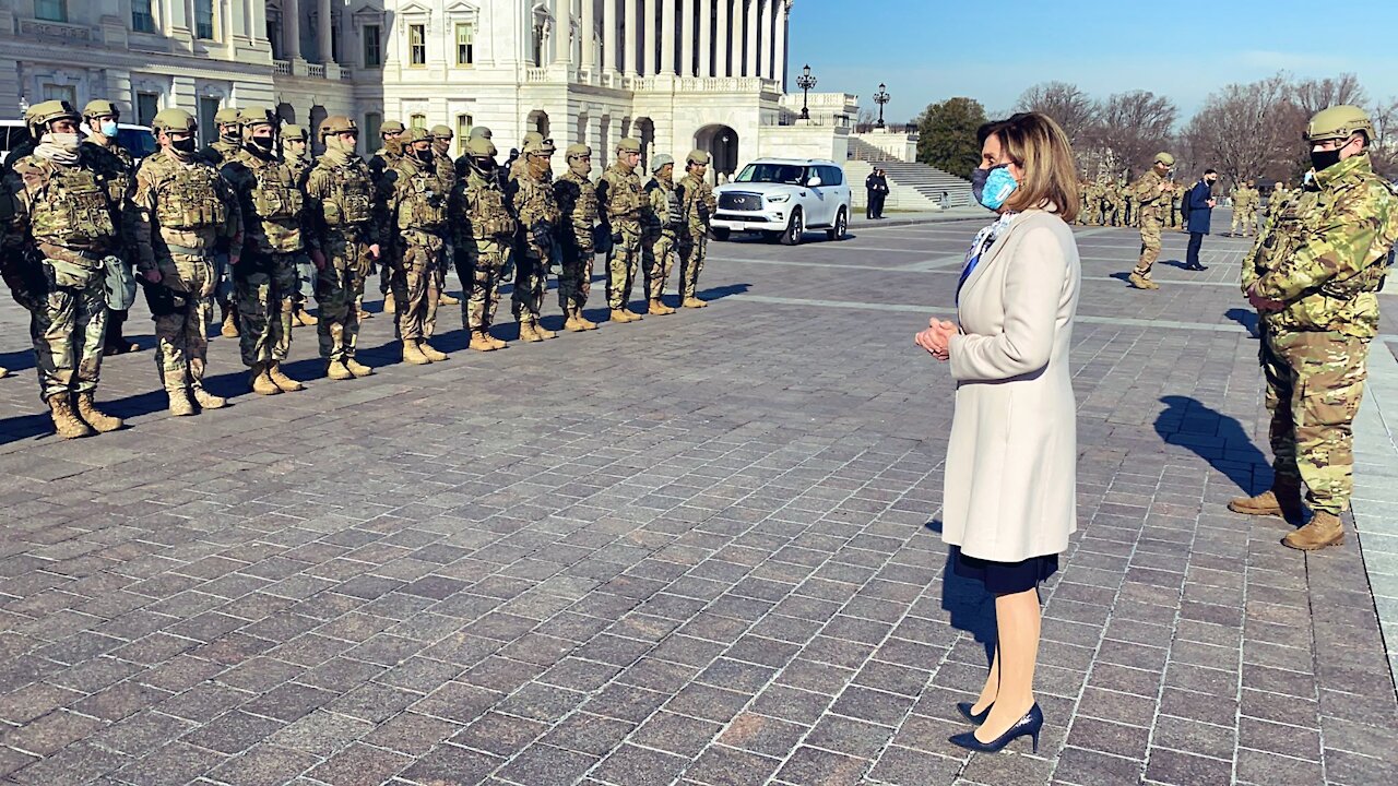 Pelosi Gives Pep Talk About Patriotism To National Guard At Capitol