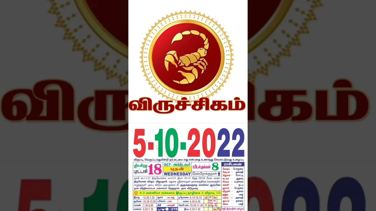 விருச்சிகம் || இன்றைய ராசிபலன் || 05|10|2022 புதன்கிழமை