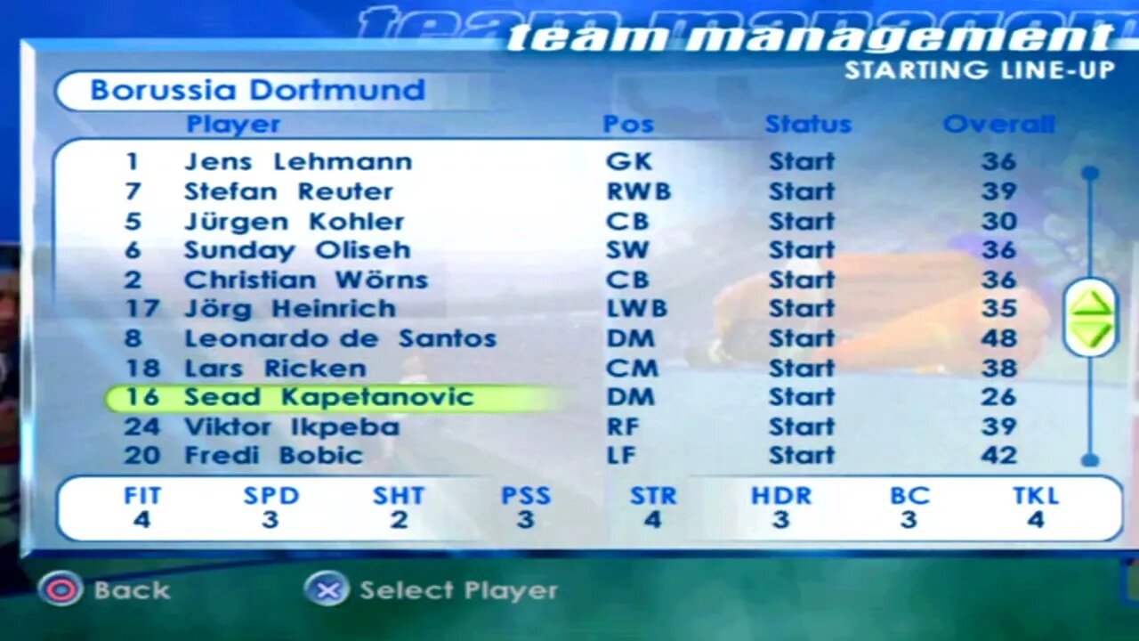 FIFA 2001 Borussia Dortmund Overall Player Ratings