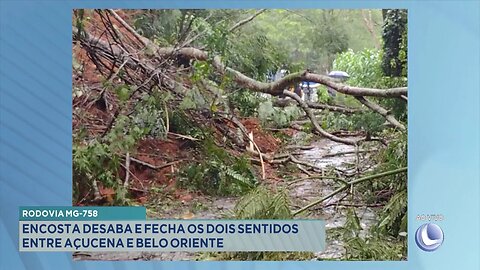 Rodovia MG-758: Encosta Desaba e Fecha os Dois Sentidos entre Açucena e Belo Oriente.