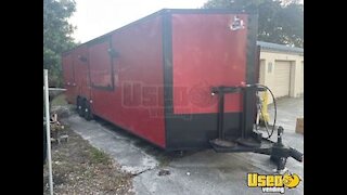 2018 8.5" x 28' Concession Food Trailer with 7' Gullwing Doors Each Side On Porch