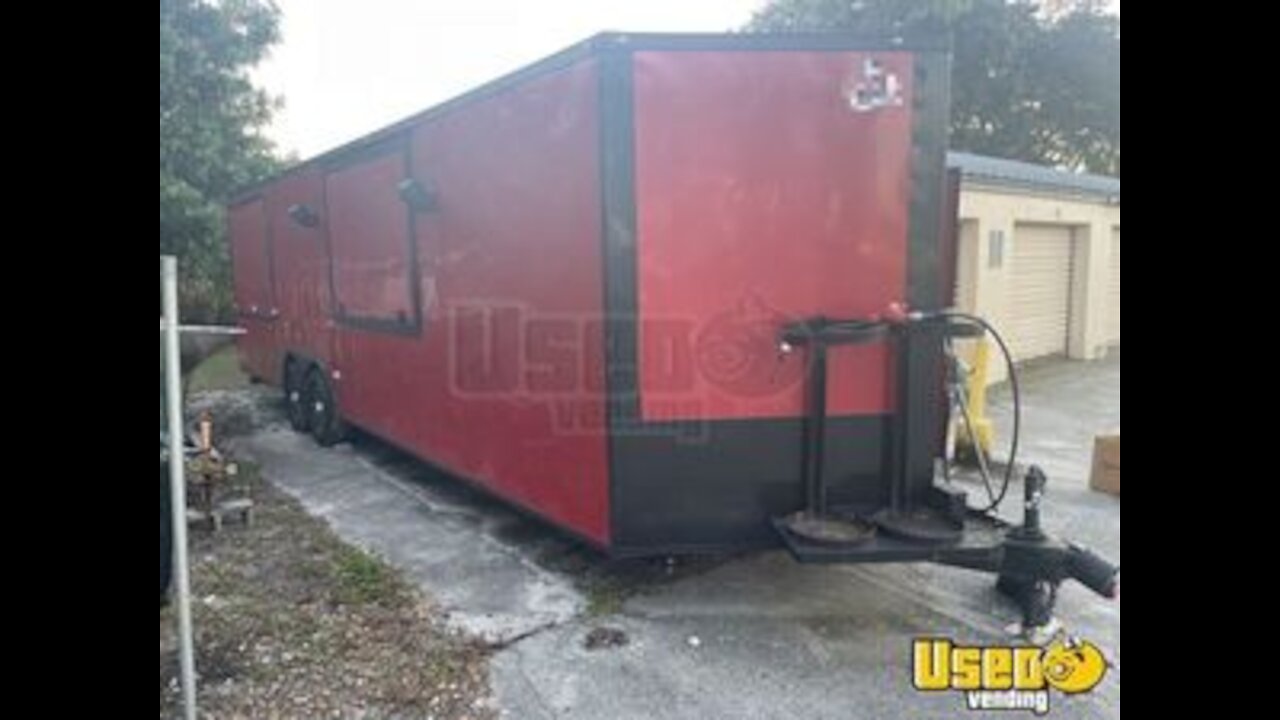 2018 8.5" x 28' Concession Food Trailer with 7' Gullwing Doors Each Side On Porch