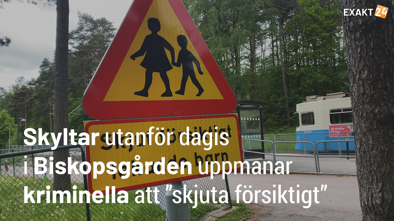 Skyltar utanför dagis i Biskopsgården uppmanar kriminella att ”skjuta försiktigt”