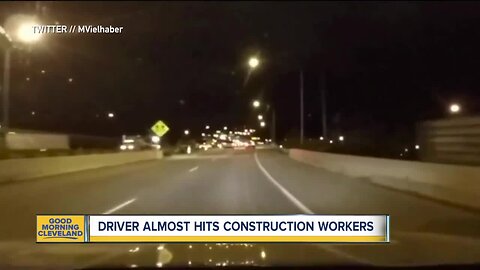 Driver almost hits construction worker in Akron