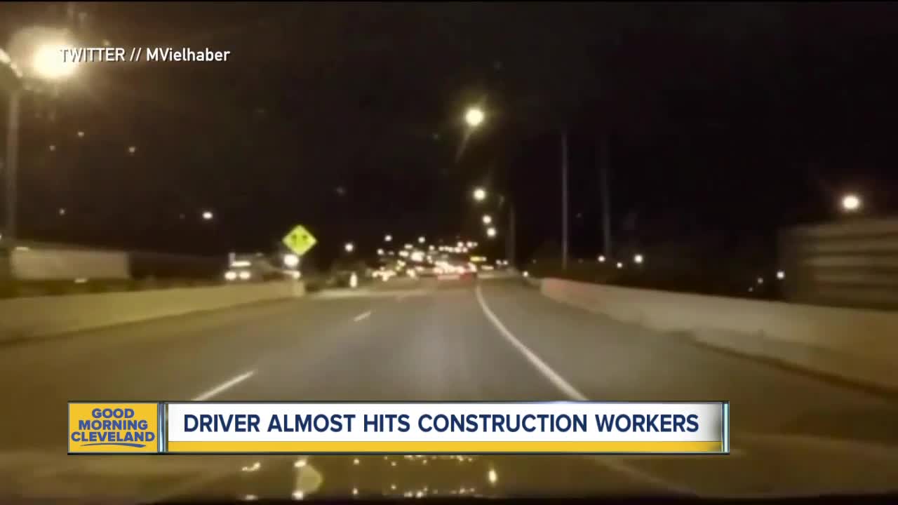 Driver almost hits construction worker in Akron