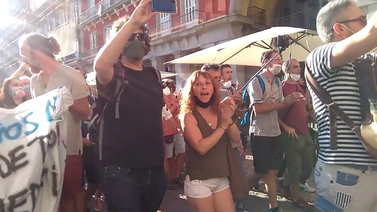 Des-concentración en Madrid contra la farsa del coronavirus, el 05 de Septiembre del 2020.