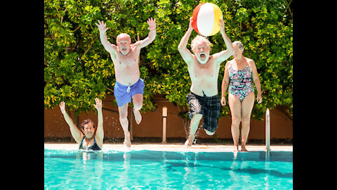 men's way of having fun at the pool