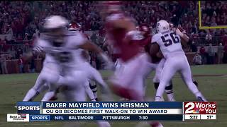 Baker Mayfield reacts to winning Heisman Trophy