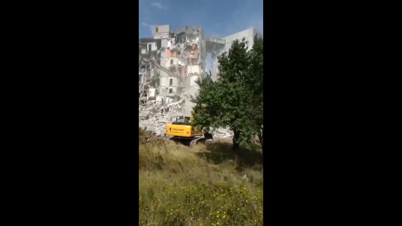 Demolition of destroyed high-rise buildings in Mariupol