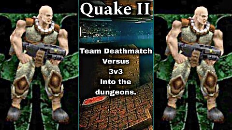 XB1X Quake II Remastered G4, 2P local splitcreen Team Deathmatch on Misty Heights, Dungeon-like map.