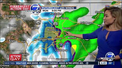 First Alert Action Day: Storm approaching Colorado-rain, wind, and snow for Monday.