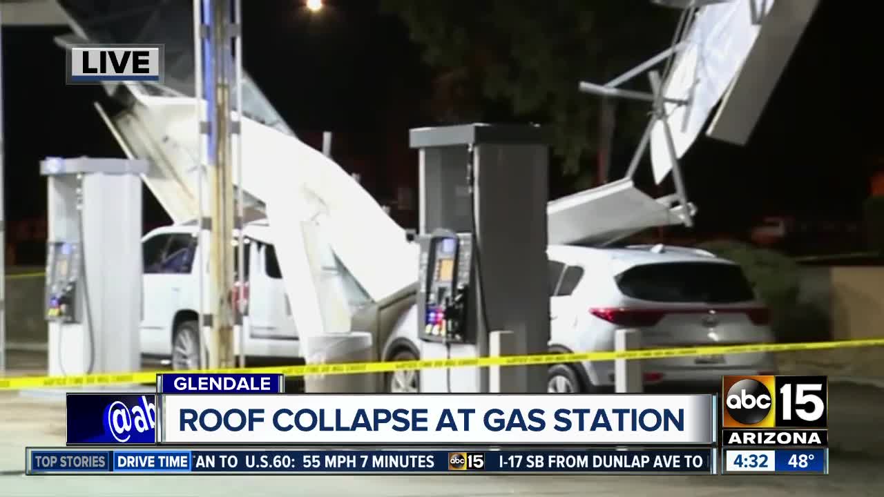 Gas station roof collapses on cars during Valley storm