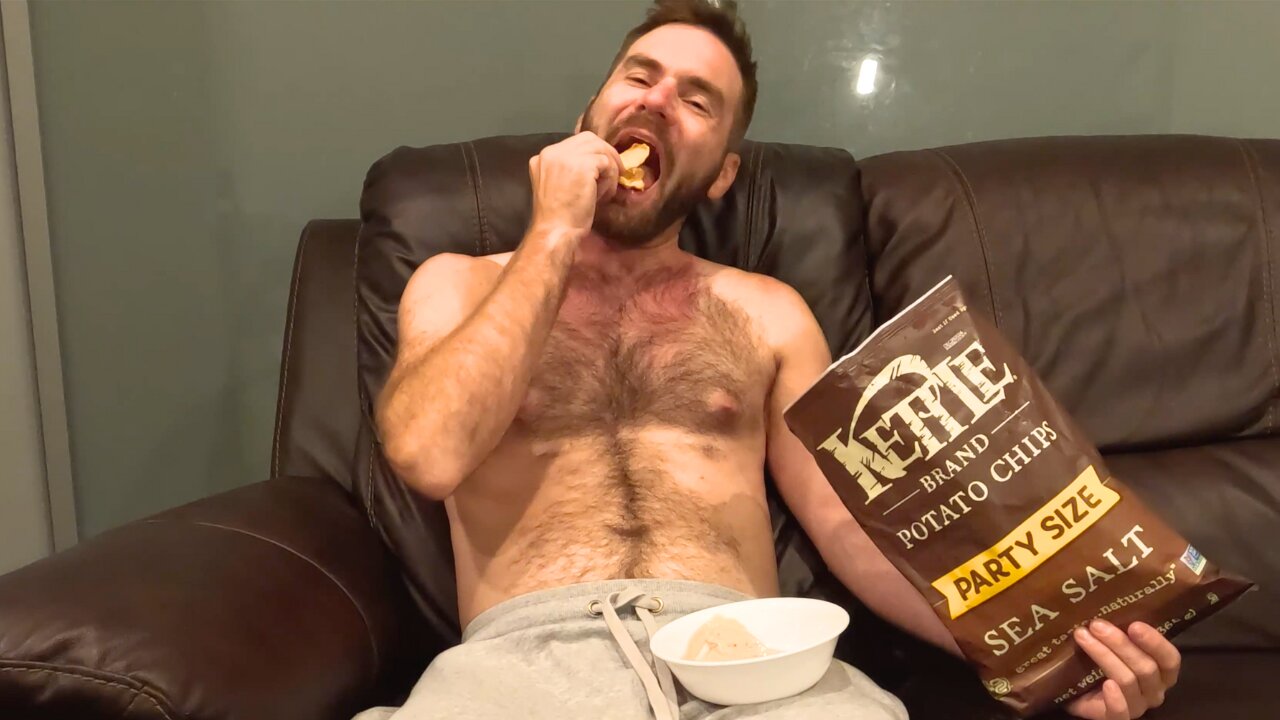 Eating a bag of chips with In-N-Out Spread