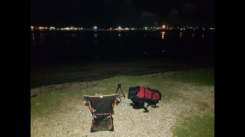 My set up to sit down next to a river at night.