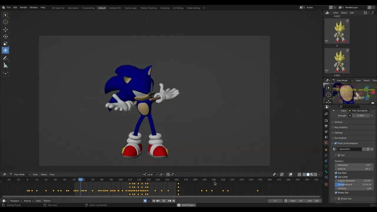 Sonic animation test 2 (Blender 3.2.1)