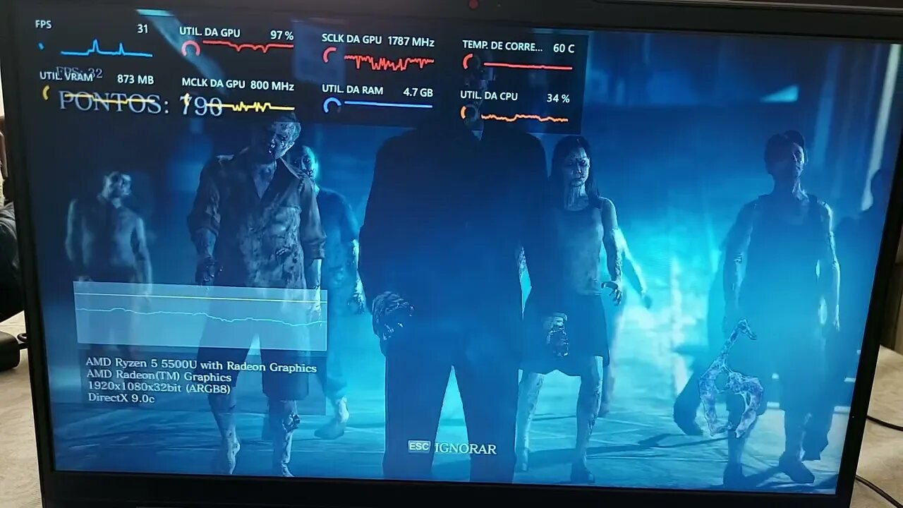 [BENCHMARK] Resident Evil 6 no Lenovo Ideapad 3 AMD Ryzen 5500U com Radeon RX Vega 7 8GB RAM