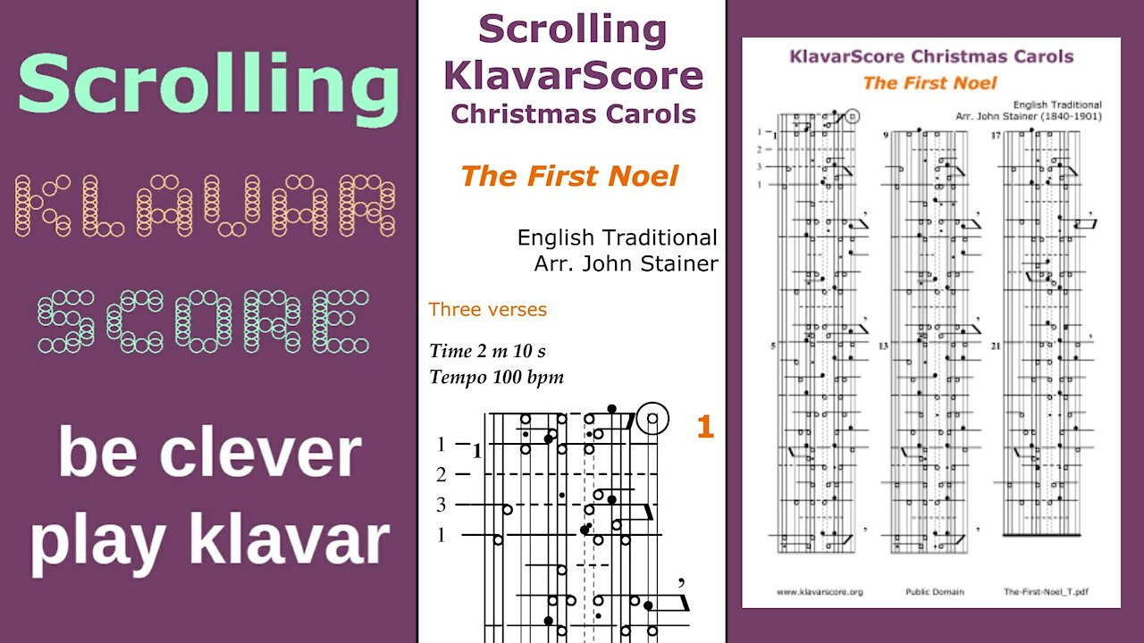 The First Noel, English Traditional. Arr. by John Stainer, Scrolling KlavarScore Sheet Music.