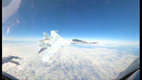 Russian Su-35 jet buzzing American aircraft off the coast of Alaska