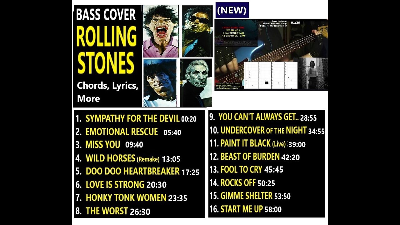 Bass covers ROLLING STONES _ Chords, Lyrics, MORE