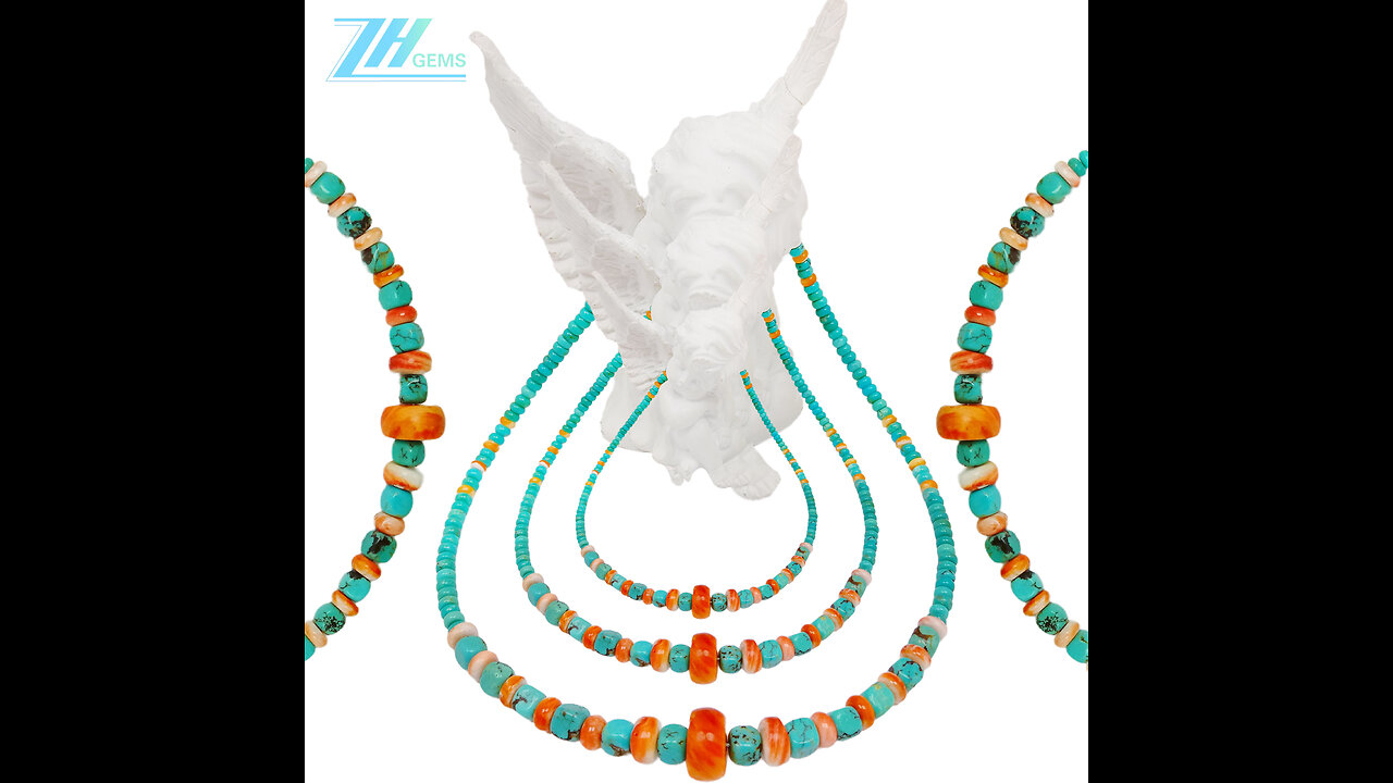 Natural turquoise and spiny oyster necklace beautiful jewelry as gift simple atmosphere