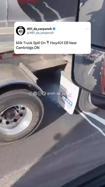 Milk Truck Spills On Highway 401 Canada