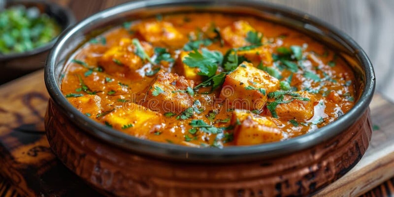 Preparation of Indian paneer butter masala