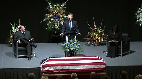 Indianapolis Mayor Joe Hogsett delivers rememberance at funeral for IMPD Deputy Chief James Waters