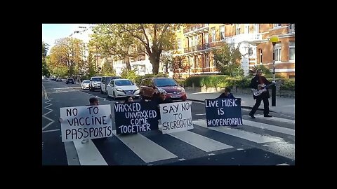 Freedom crosses The Beatles Abbey Road zebra crossing