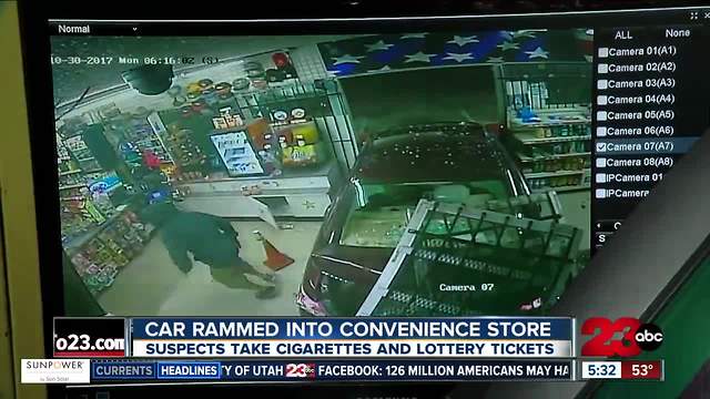 Convenience store is ransacked after a car is rammed into front door