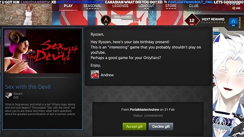 Ryozen Reed's reaction to me gifting him Sex With The Devil on Steam! XD