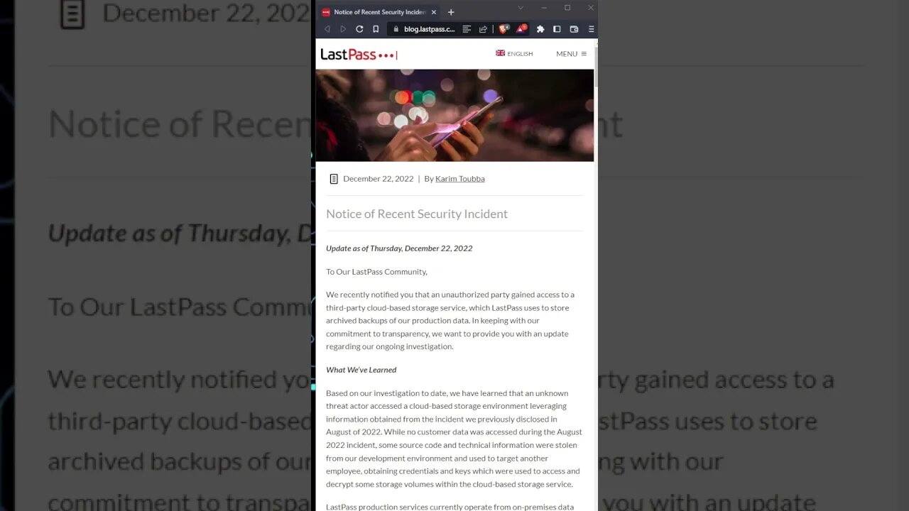 LastPass December 2022 Security Update #hackingnews #cyberattack #opsec