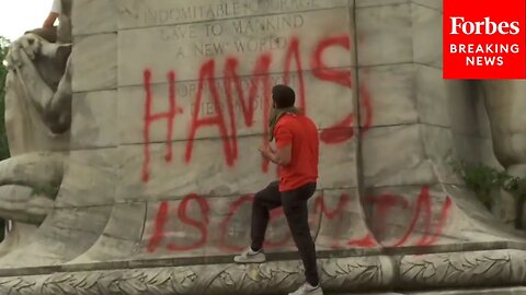 Protestors Deface Christopher Columbus Statue with Pro-Hamas Message