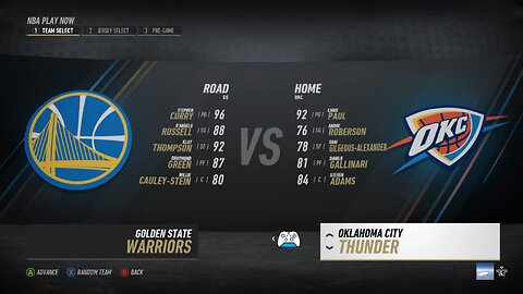 🏀NBA Live Season - Week 1 - Golden State Warriors (Road) VS (Home) Oklahoma City Thunder - XBOX S