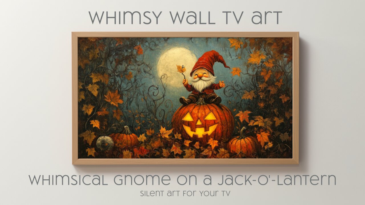 Whimsical Gnome on a Jack-O'- Lantern: Silent Art For Your TV | Frame TV Art | Canvas TV Art | 4K