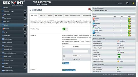 SecPoint Protector V48 Multiple Mail Server System Status
