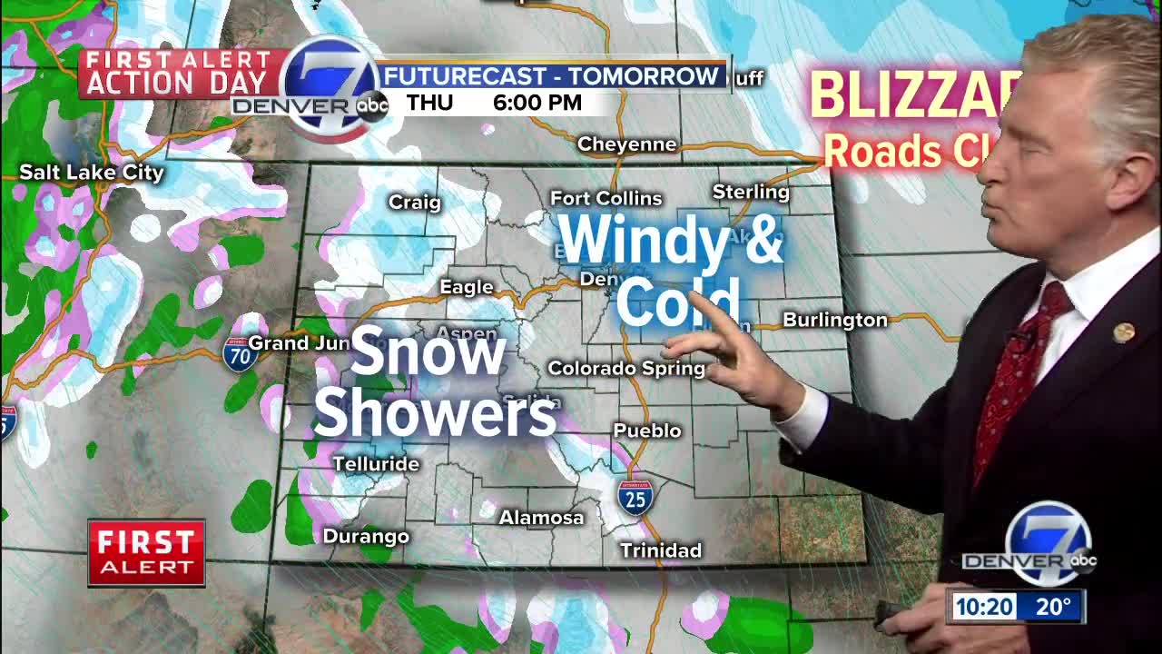 Periods of snow continue for Denver overnight; expect cold and windy weather Thursday