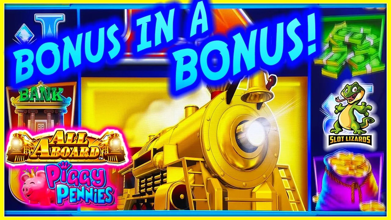 BONUS IN A BONUS BIG WINS!!! All Aboard Piggy Pennies VS Cash Link Wheel of Fortune Slots