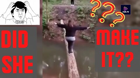 YOU'LL NEVER GUESS WHAT HAPPENED!! / Girl crosses river walking on a tree with a surprising ending