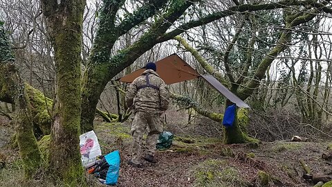 Taking down the Auxiliary line uneer the tarp Dartmoor 26th March 2023