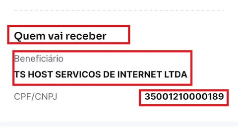 Apareceu um boleto pra eu pagar da TS HOST CNPJ 35001210000189 empresa de Goiânia