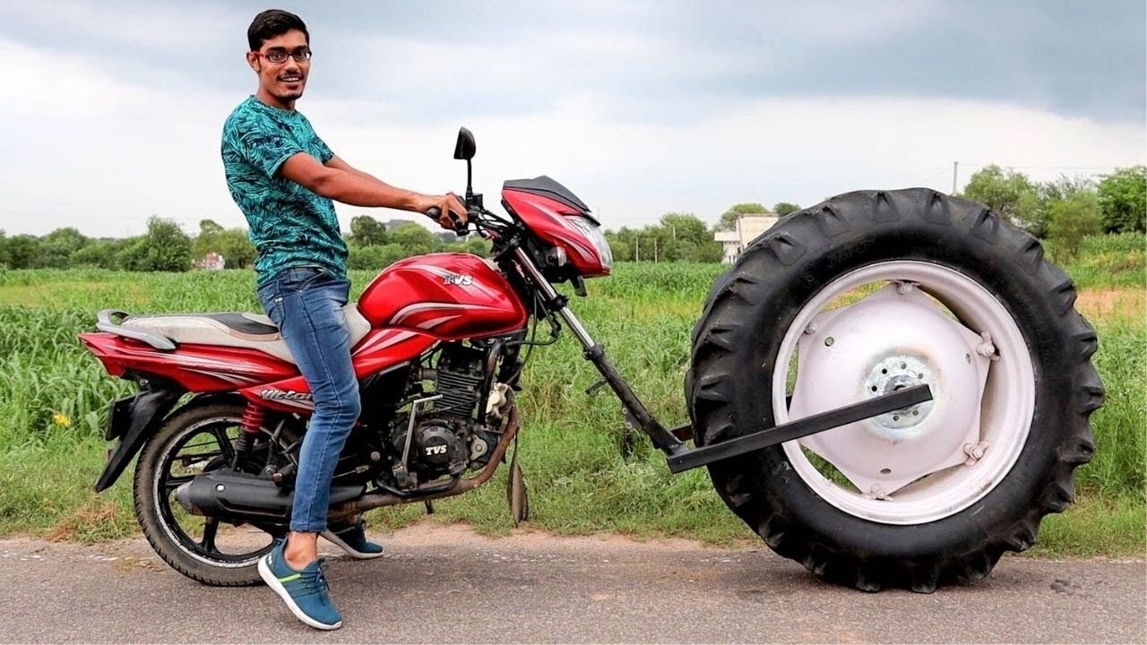 GIANT TRACTOR WHEEL IN BIKE | हमने बाइक में लगाया ट्रेक्टर का टायर | Monster Bike