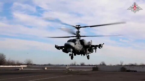 Russian Ka-52 and Mi-24 helicopters of the Central Military District in action