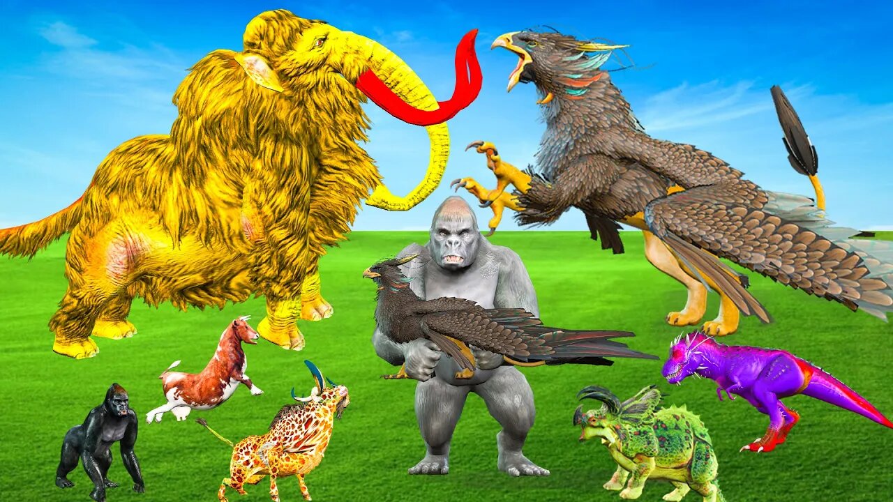 Woolly Mammoth Vs Giant Eagle Snatches Baby Mammoth Luba Mammoth Turns gorilla Griffin Chase Bird